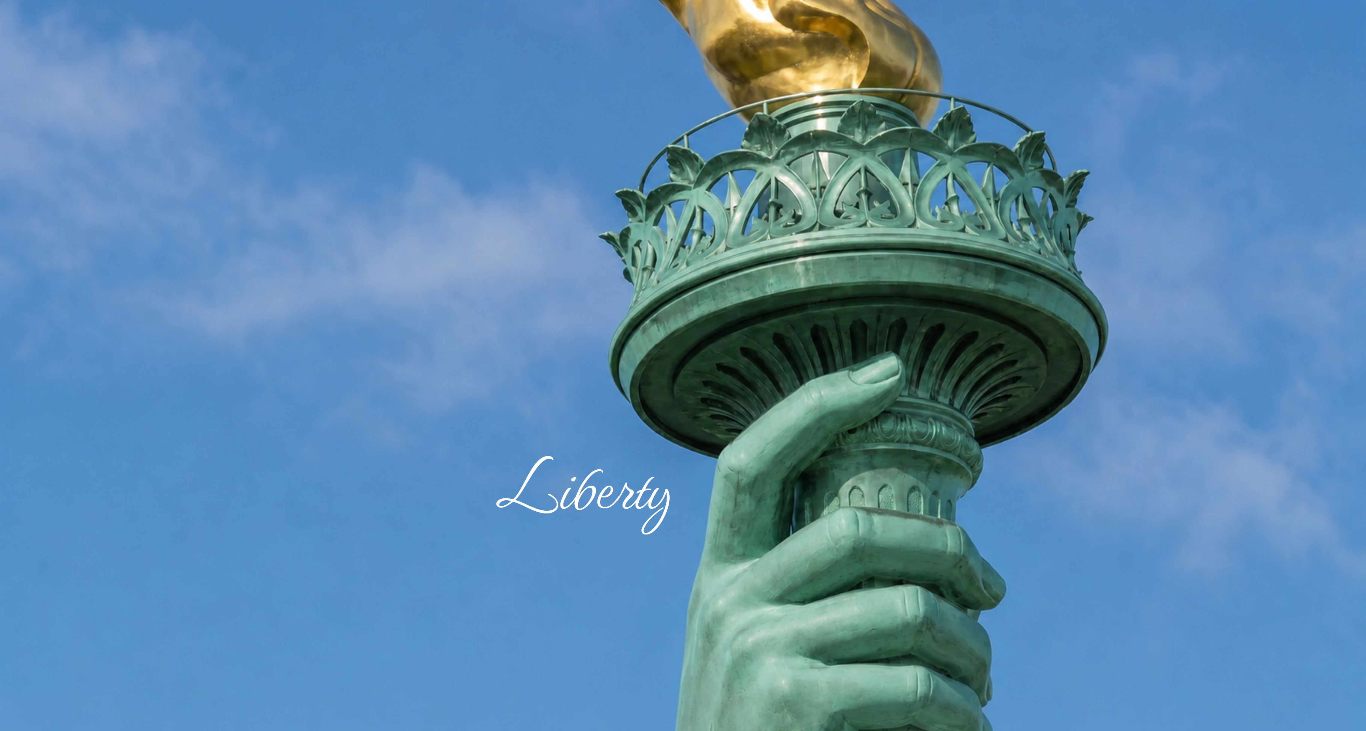 Close view of the Statue of Liberty torch with 24-karat gold leaf flame