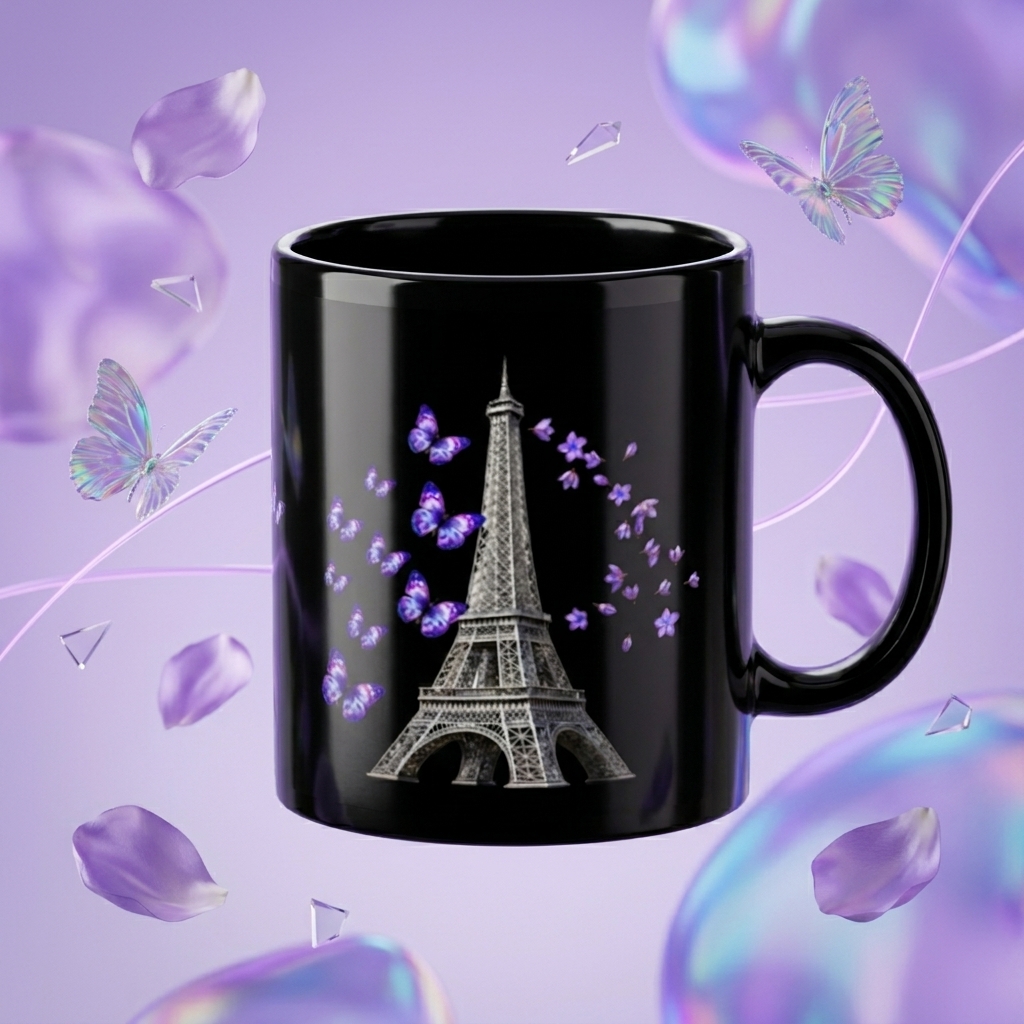 tsgabrielle® • París - La Torre Eiffel • Taza Brillante • Negra • Cerámica • 2 Tamaños - View 5