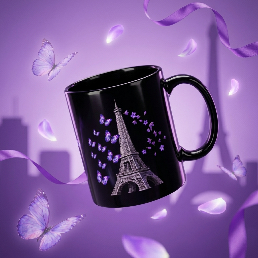 tsgabrielle® • París - La Torre Eiffel • Taza Brillante • Negra • Cerámica • 2 Tamaños