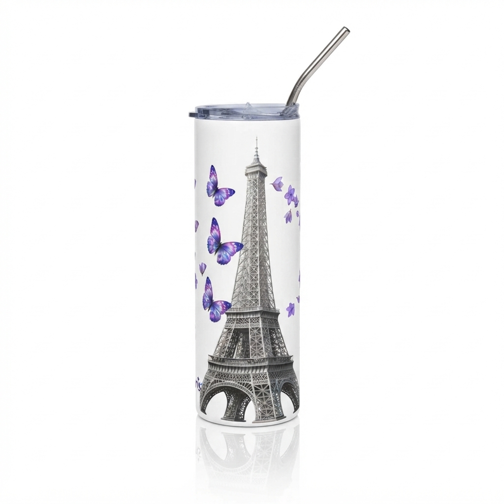 tsgabrielle® • París - La Torre Eiffel • Vaso • Acero Inoxidable • Blanco • 20 oz