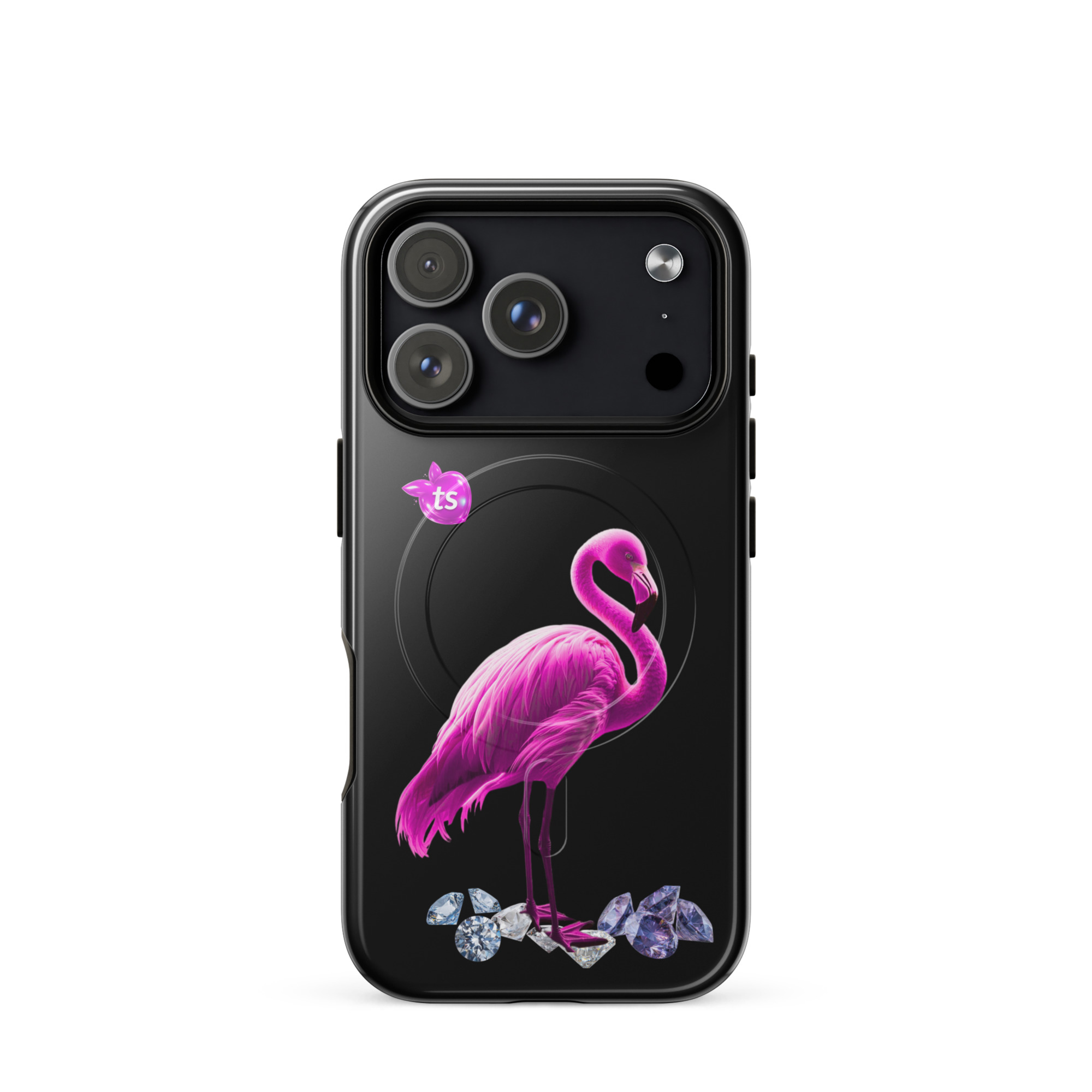 Flamant Rose MagSafe tough case iPhone 17 Pro, front view on white background