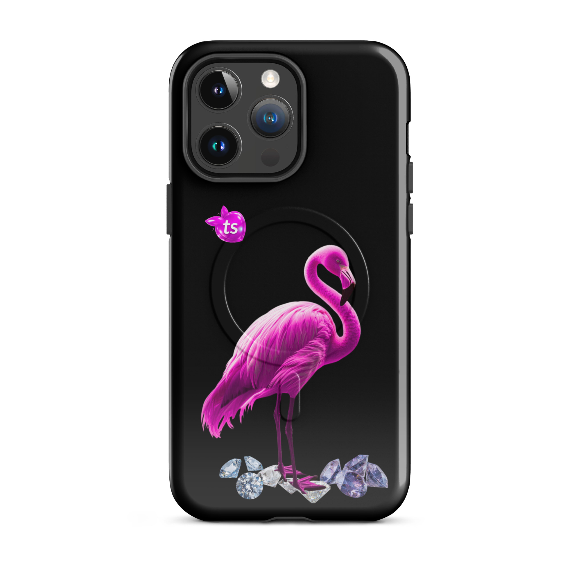 Flamant Rose MagSafe tough case iPhone 14 Pro Max, front view on white background