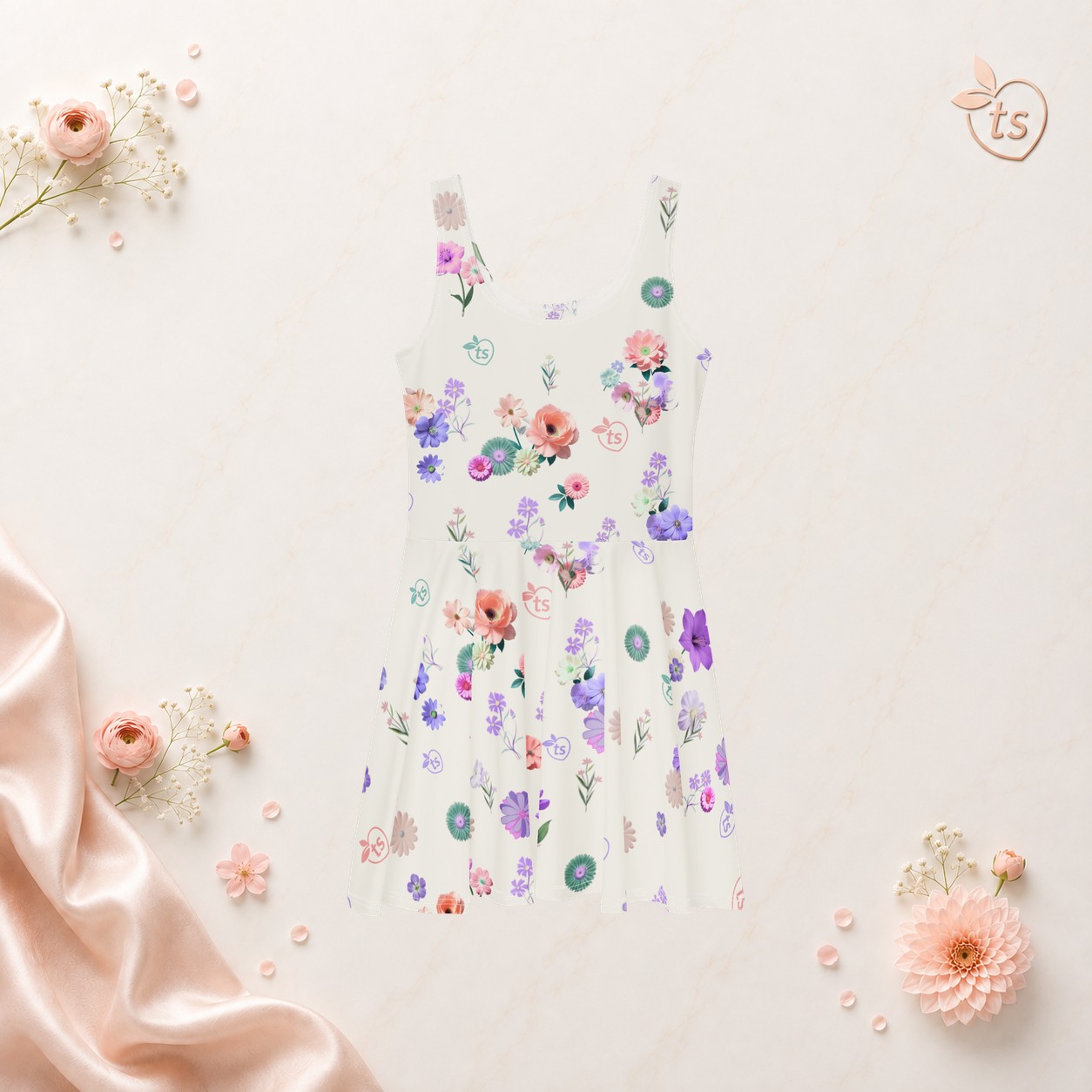 tsgabrielle® • Para Ella • TransFLOWer™ • Vestido tipo skater • Blanco