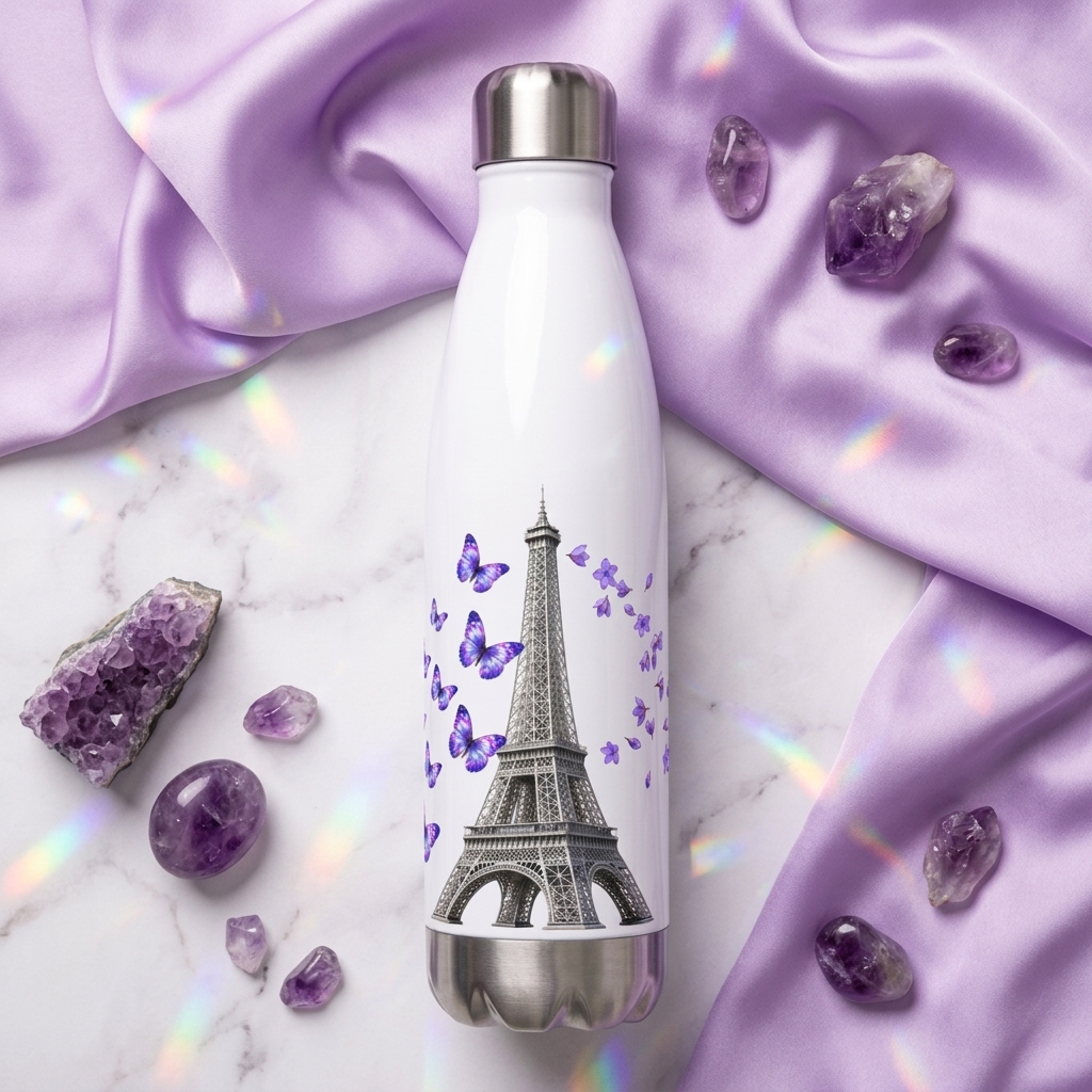 tsgabrielle® • París - La Torre Eiffel • Botella de agua • Blanco • Acero inoxidable • 17 oz - View 13