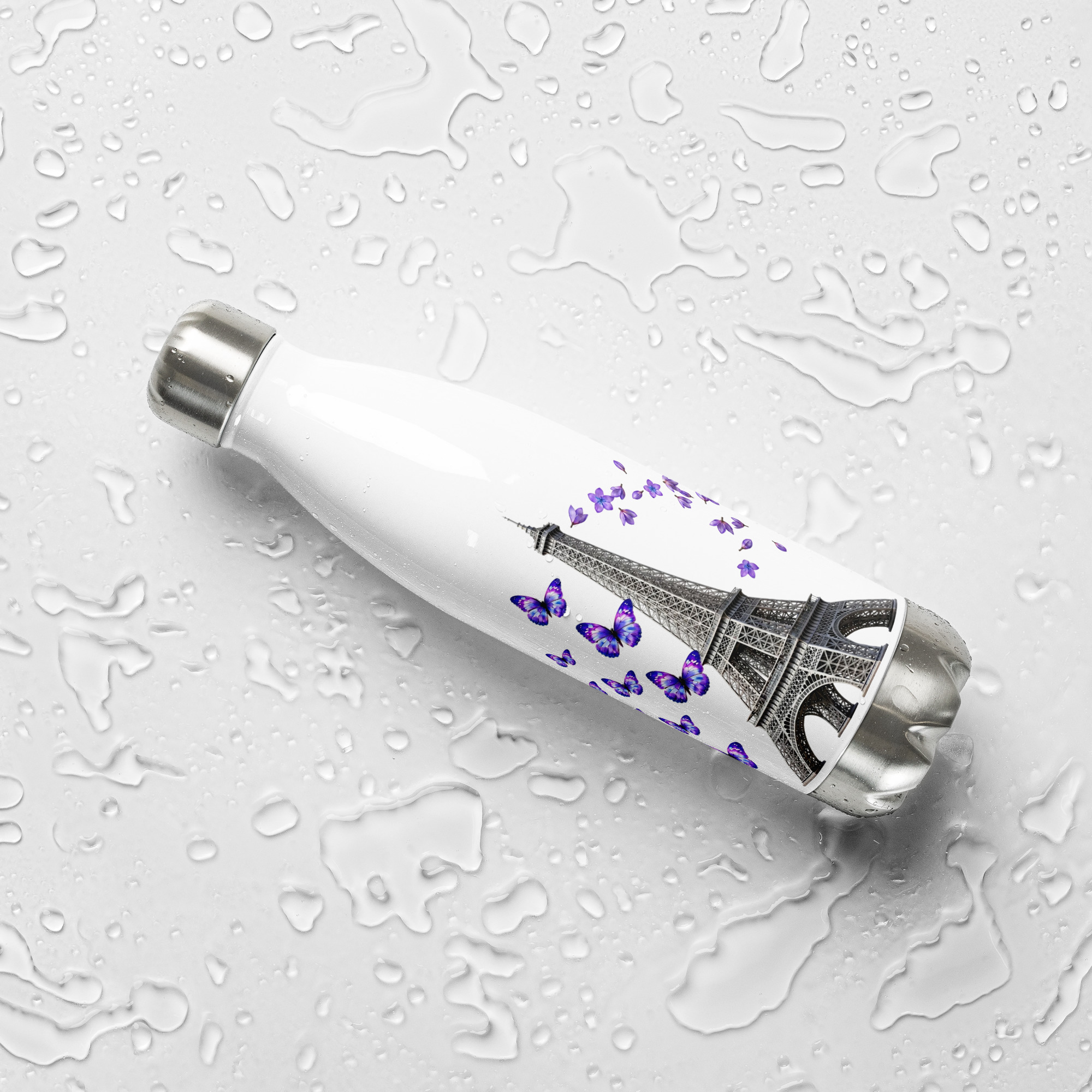 tsgabrielle® • París - La Torre Eiffel • Botella de agua • Blanco • Acero inoxidable • 17 oz - View 9