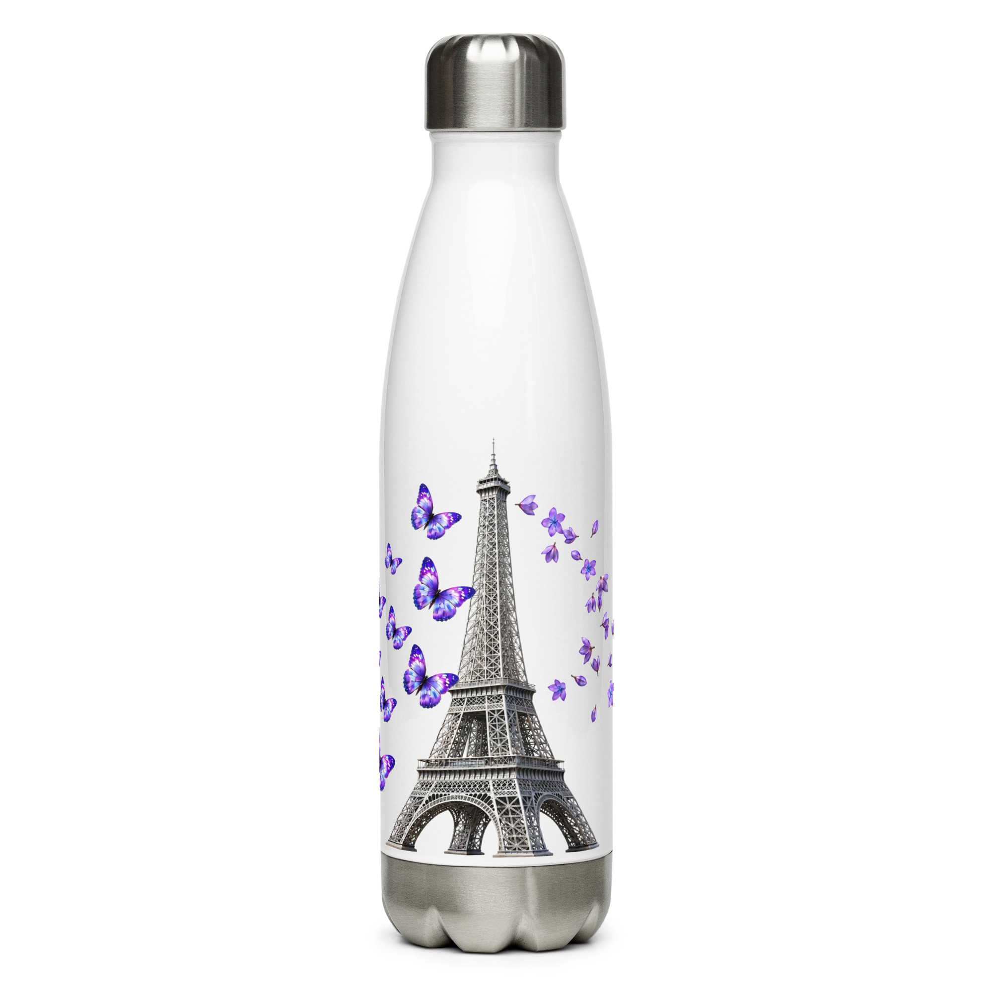 tsgabrielle® • París - La Torre Eiffel • Botella de agua • Blanco • Acero inoxidable • 17 oz