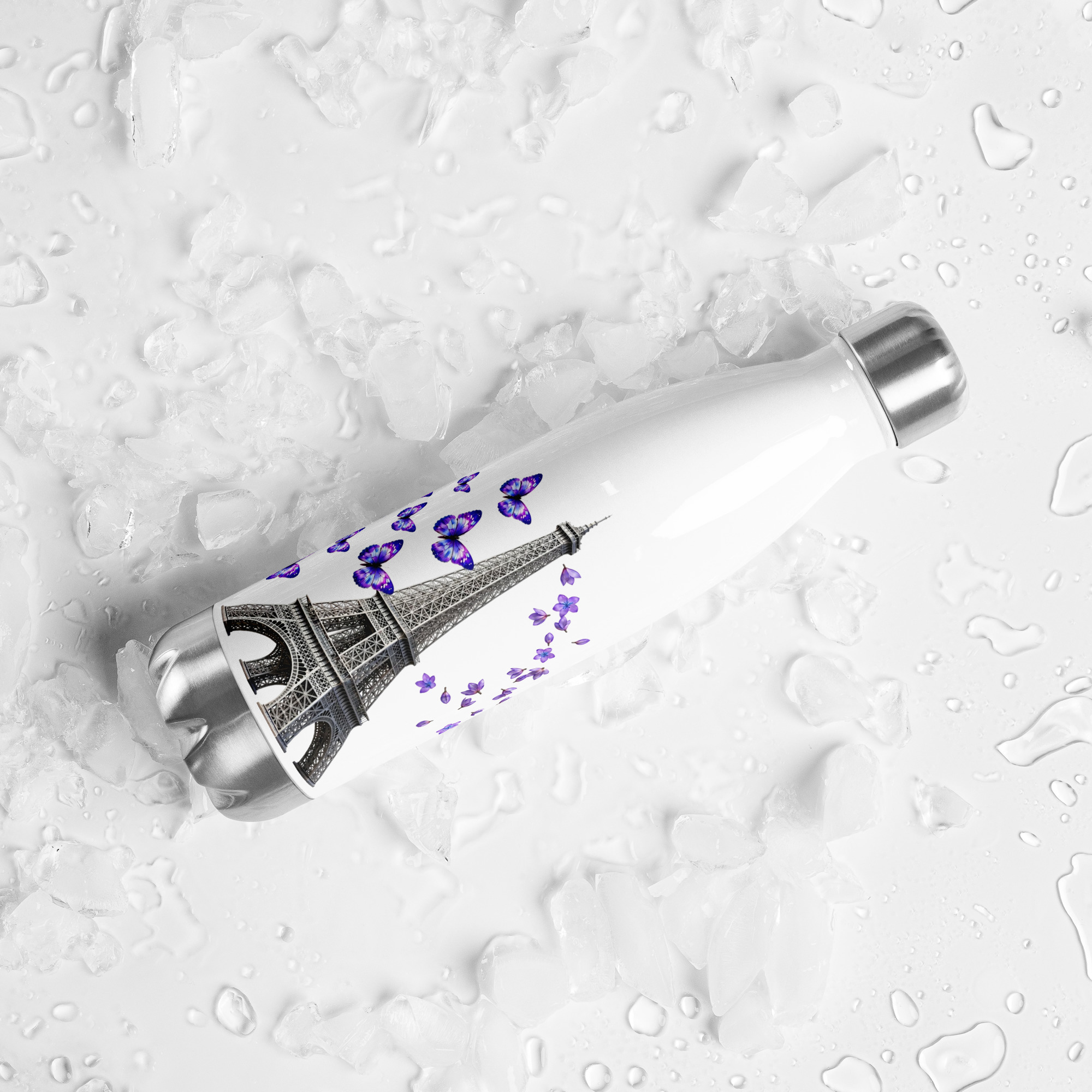 tsgabrielle® • París - La Torre Eiffel • Botella de agua • Blanco • Acero inoxidable • 17 oz - View 8