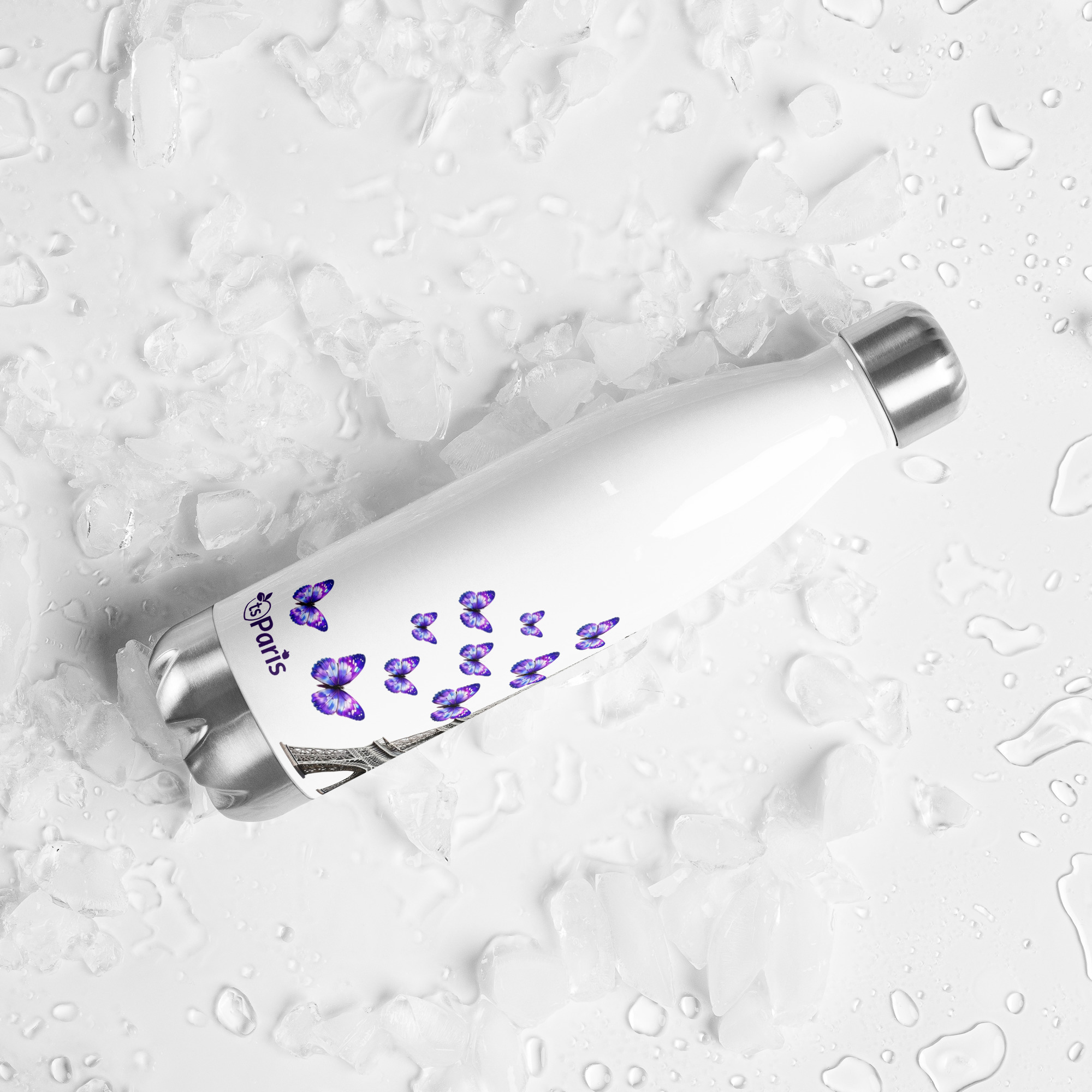 tsgabrielle® • París - La Torre Eiffel • Botella de agua • Blanco • Acero inoxidable • 17 oz - View 12